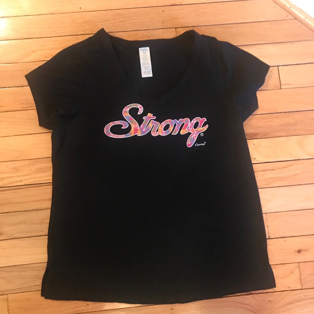 Curves “Strong” Graphic Black T-shirt Sz Medium